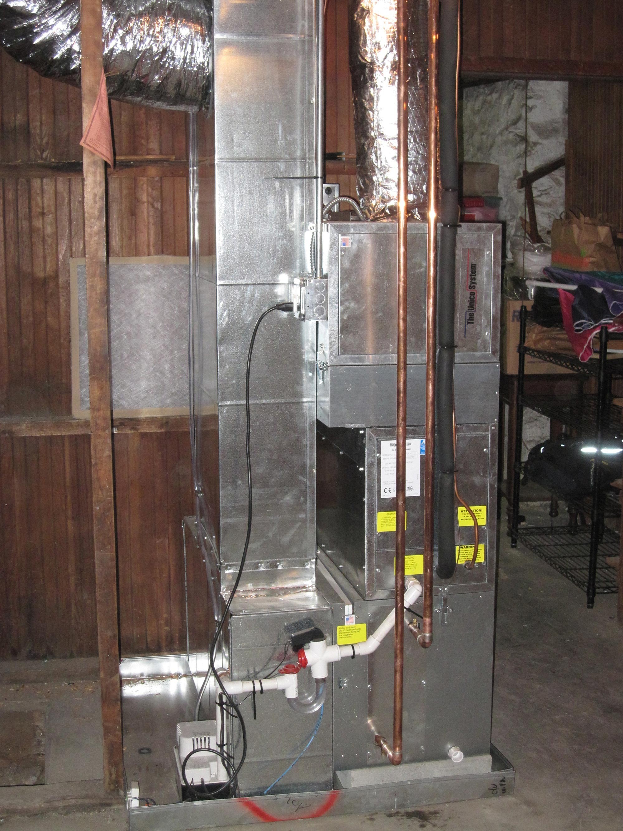 Floor Mounted High Eff FHW Gas Boiler with Indirect HW Tank and Unico High Velocity AC System