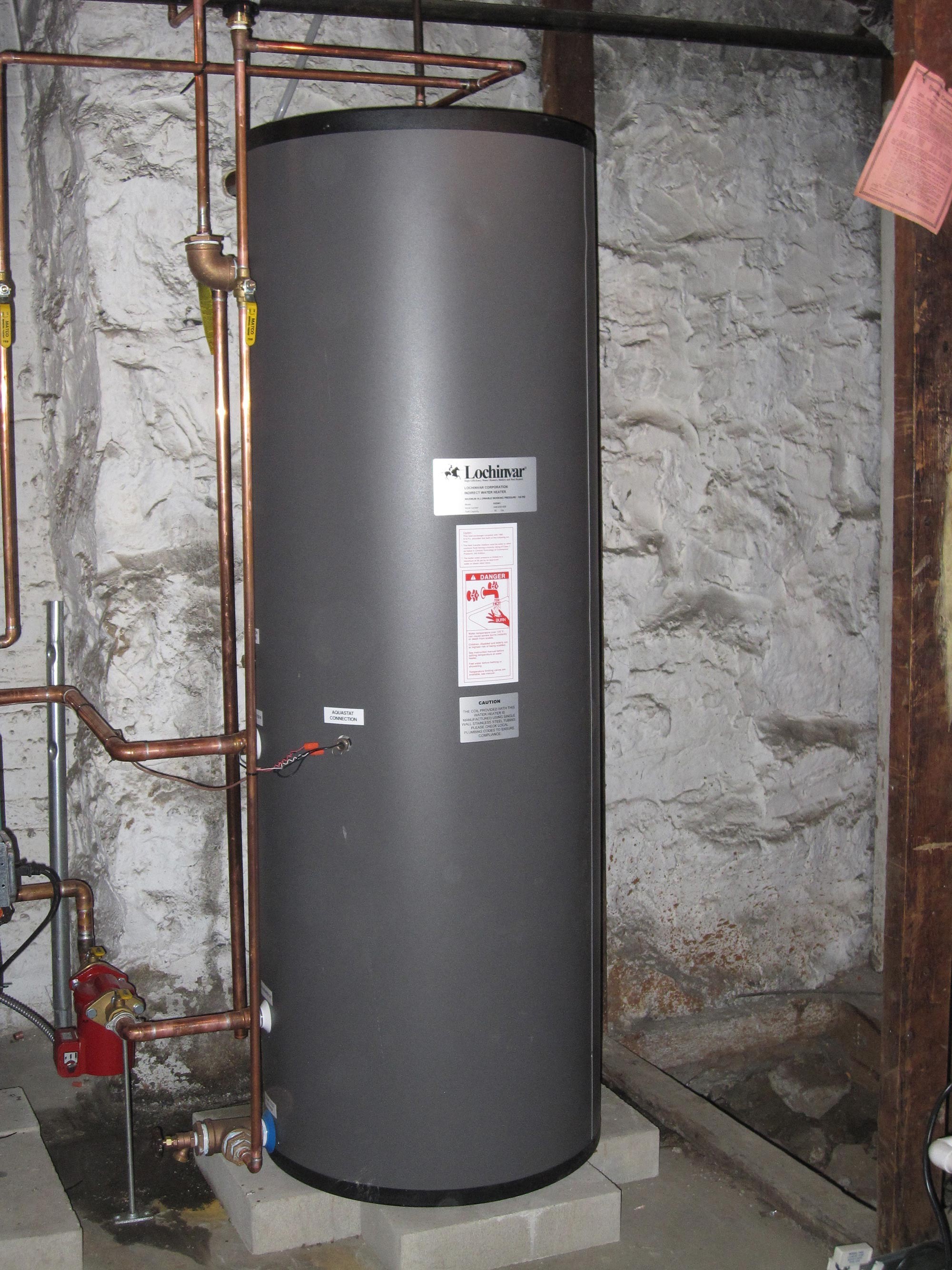 Floor Mounted High Eff FHW Gas Boiler with Indirect HW Tank and Unico High Velocity AC System